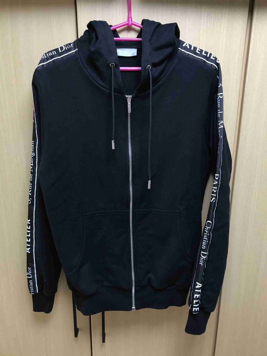 正規 18SS Dior Homme ディオールオム KRIS VAN ASSCHE BEE刺繍 ATELIER アトリエ リボン トリミング パーカー XS 863J204B0500