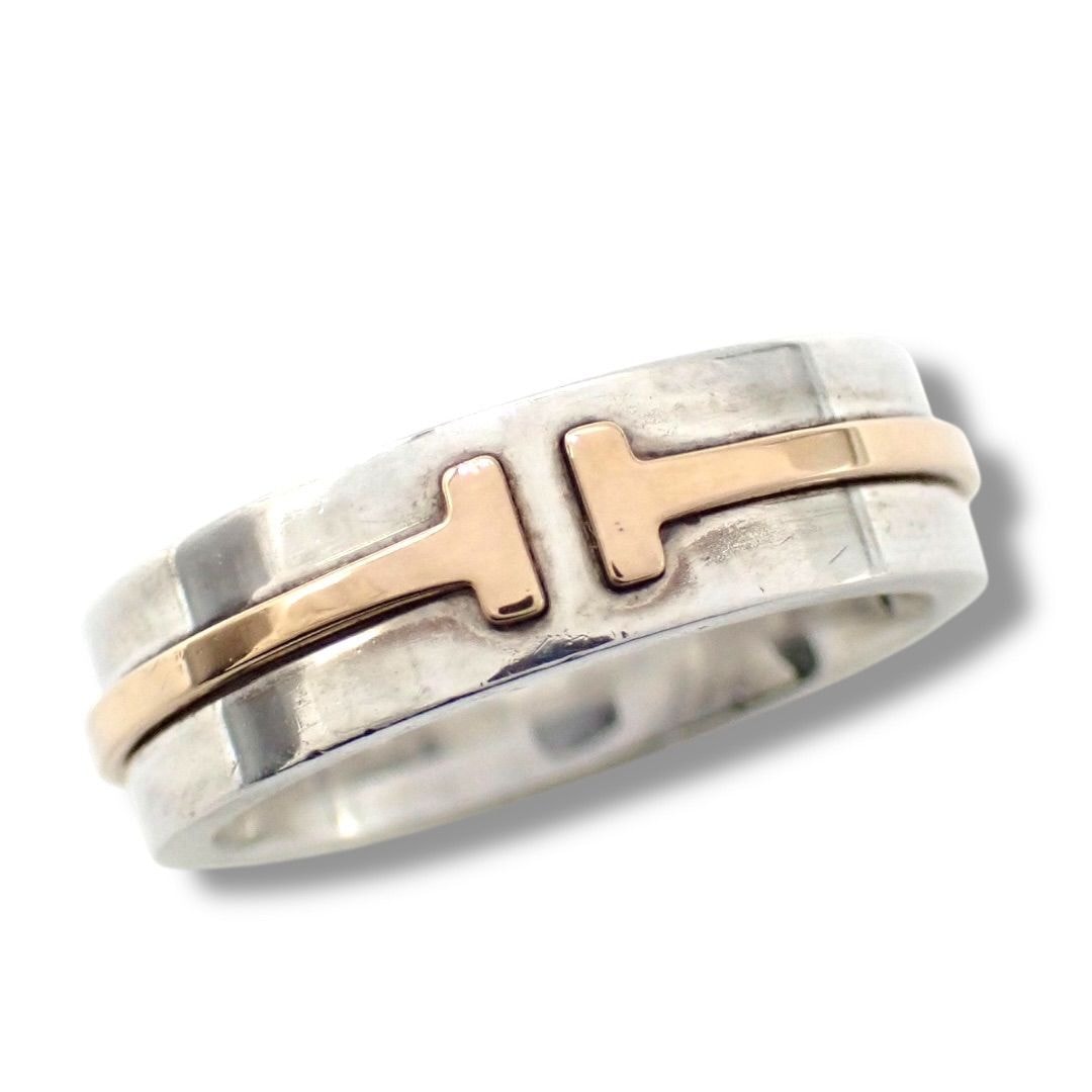 箱 Tiffany & Co. ティファニー T TWOナロー リング 指輪 コンビ アクセサリー 750 925 K18 18K 14号 シルバー ゴールド 4422