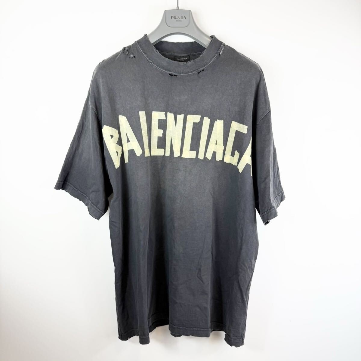 BALENCIAGA テープロゴ Tシャツ バレンシアガ 【XL】 ダメージ加工
