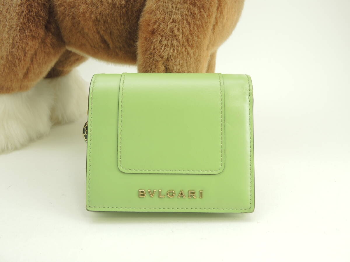 ブルガリ 三折財布 セルペンティ レザー薄緑 ミニ財布 美品@ 18