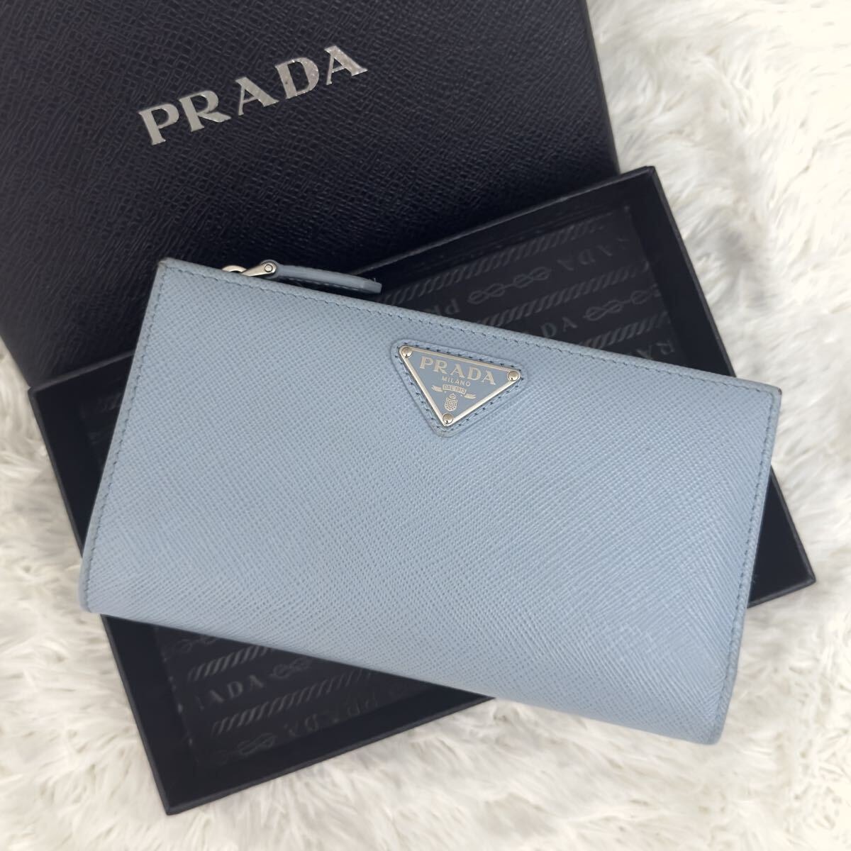 ☆RFID内蔵☆PRADA プラダ サフィアーノ レザー 財布 三角ロゴ ウォレット 長財布 トライアングルロゴ