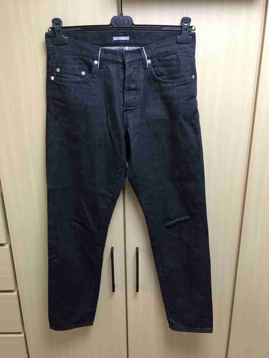 正規 19AW DIOR Dior Homme ディオール オム KIM JONES キムジョーンズ クロップド セルビッチ ブラック デニム 28 833DS26TY918