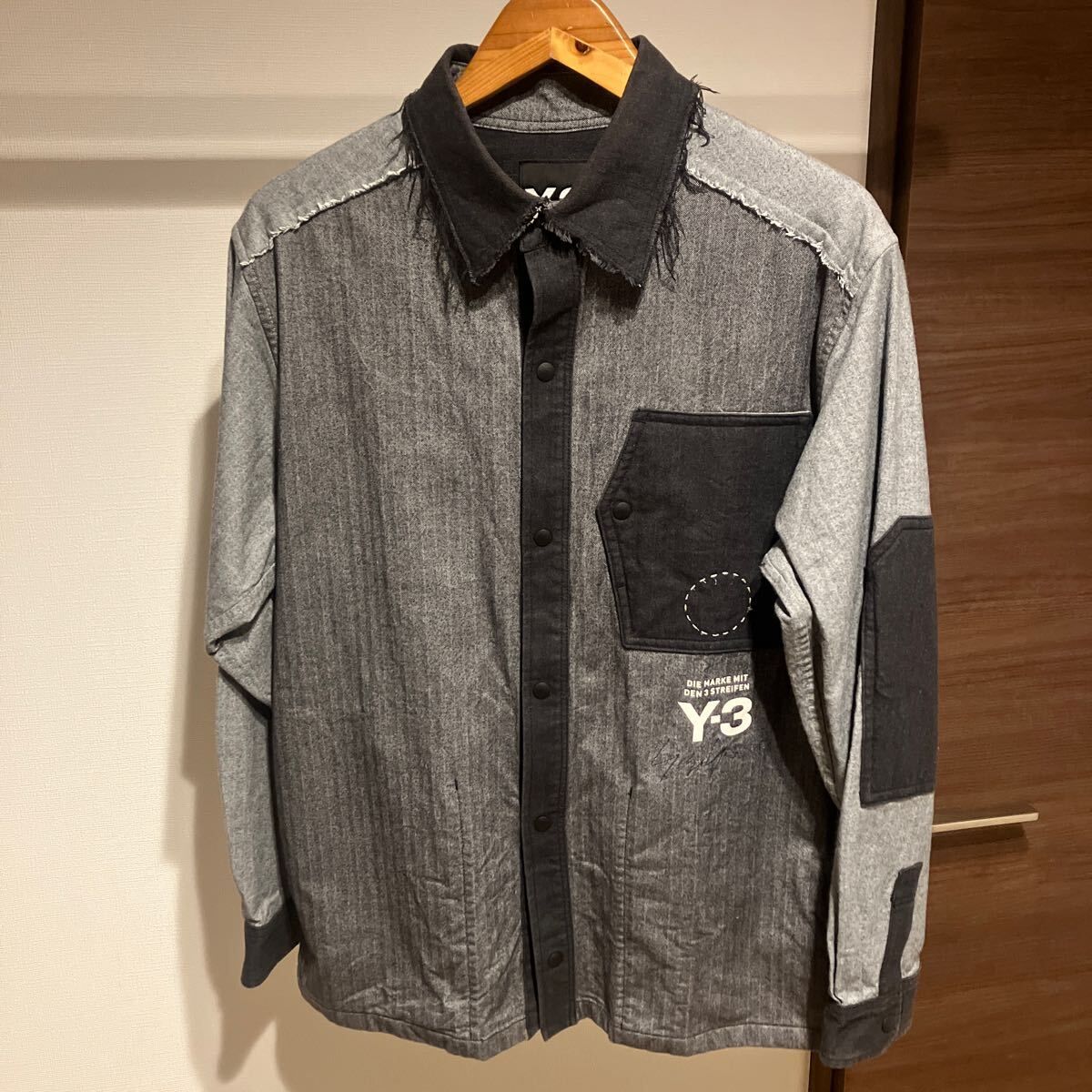 Y-3 長袖シャツ　サイズXS 正規品　切りっぱなし　ボタンシャツ　ワイスリー　ヨウジヤマモト デニム