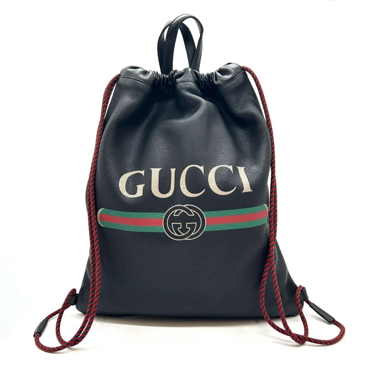 GUCCI グッチ　ドローストリング　バックパック　ロゴプリント　516639　ブラック　リュック　レディース　メンズ