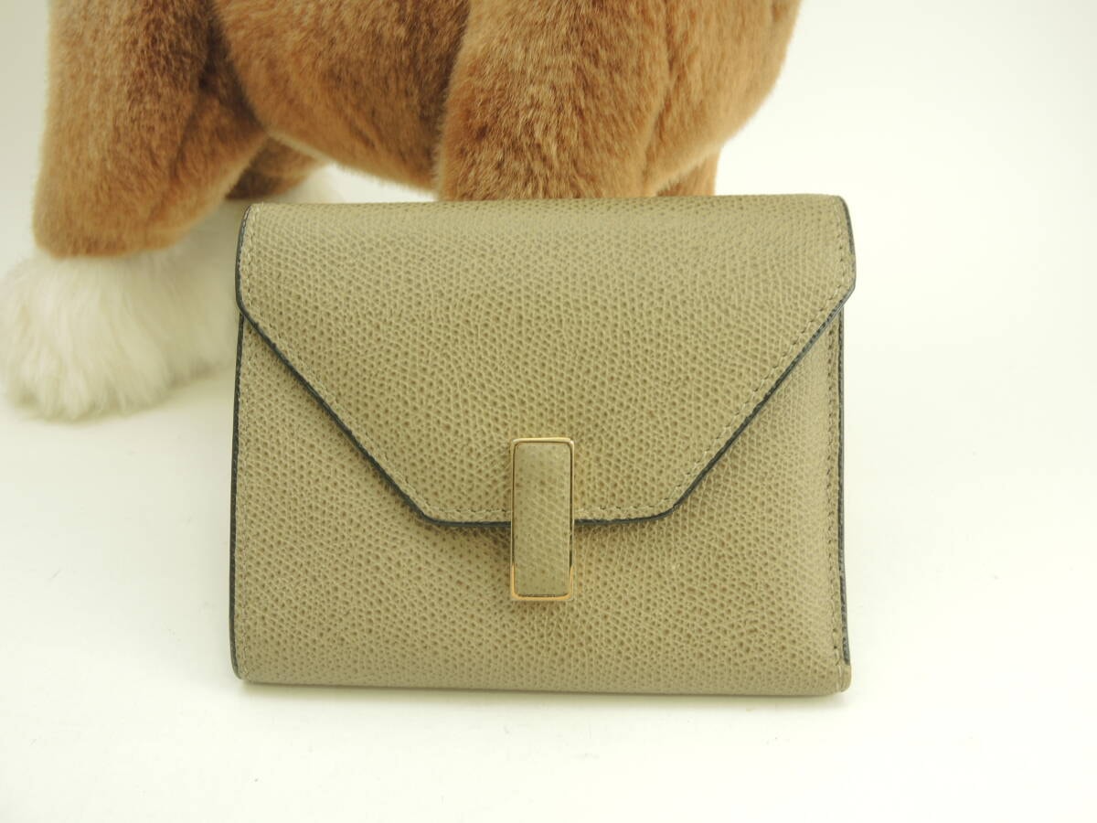 ヴァレクストラ 3折財布 イジィデ 型押レザー 灰 スモールウォレット 美品@ 2