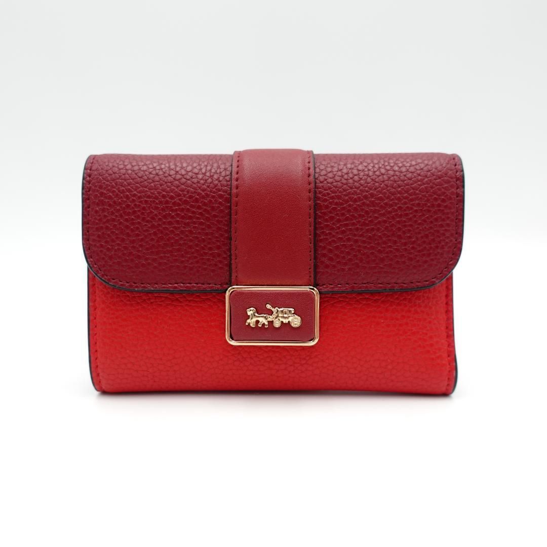 未使用 COACH コーチ 三つ折り財布 ホースアンドキャリッジ CC061 レディース レッド ミディアム グレース ウォレット カラーブロック