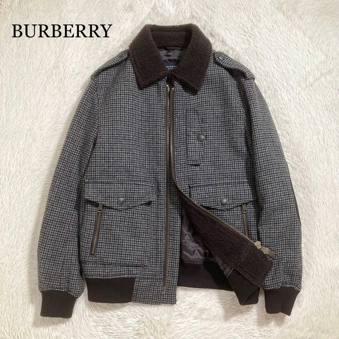 美品 BURBERRY バーバリー ウールジャケット ボア 千鳥柄 中綿入り