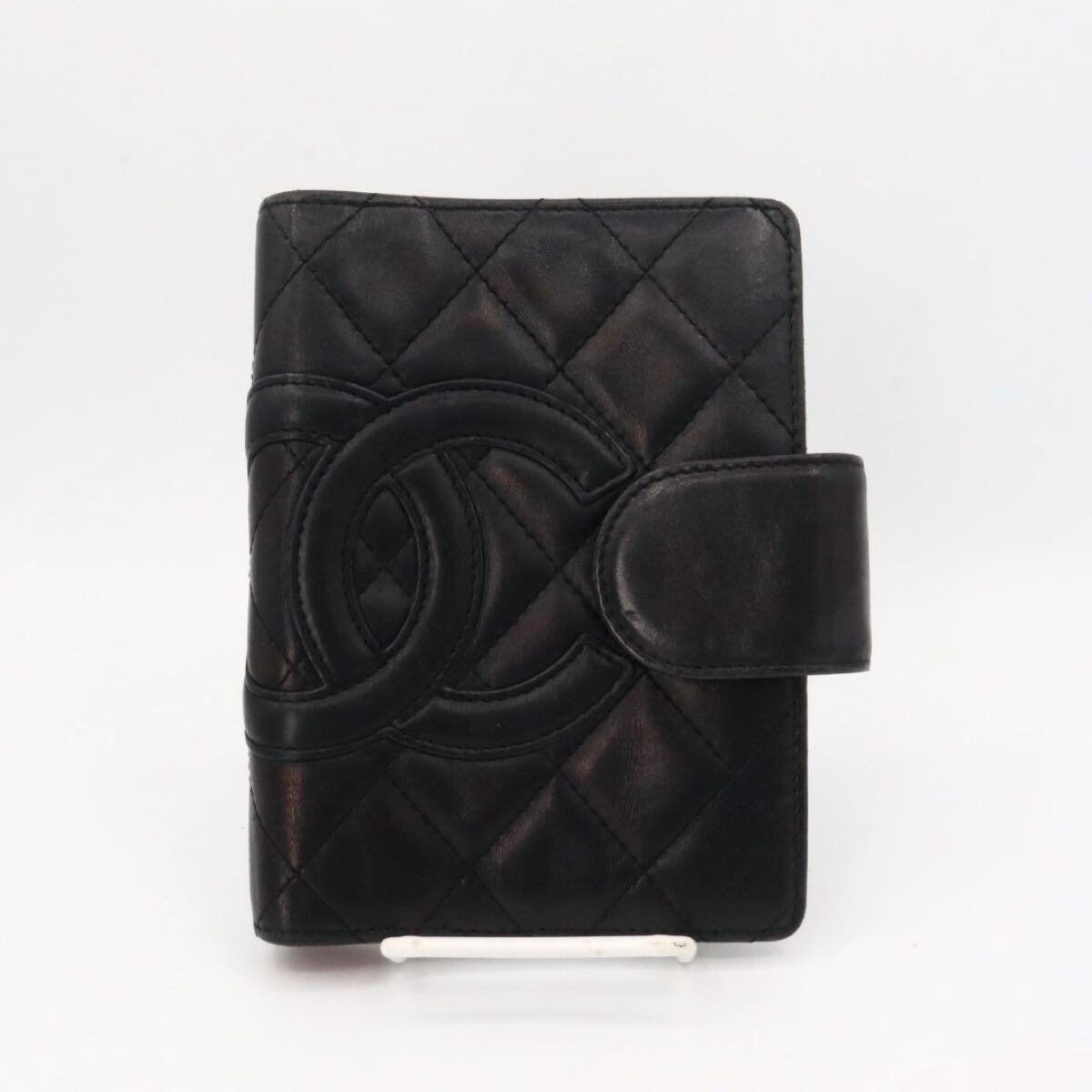 CHANEL 美品　シャネル　カンボンライン　ラムスキン　手帳カバー　ブラック　ピンク
