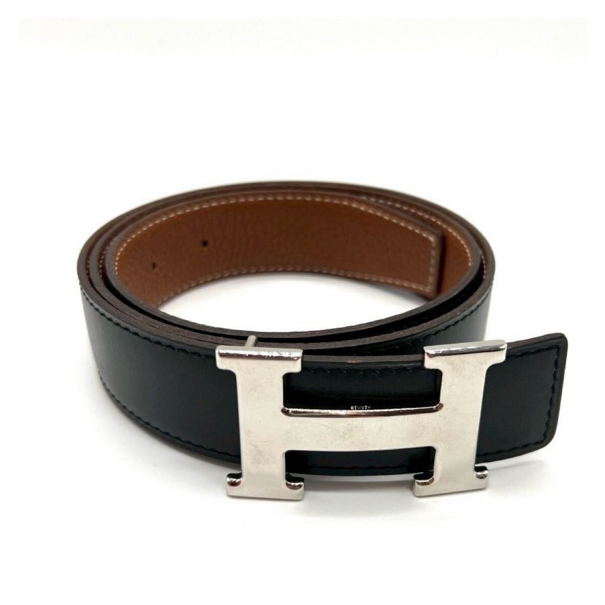 HERMES　エルメス 　Hベルト　コンスタンス　□H　シルバー金具　85　ブラック　ブラウン　ボックスカーフ　トゴ　ベルト