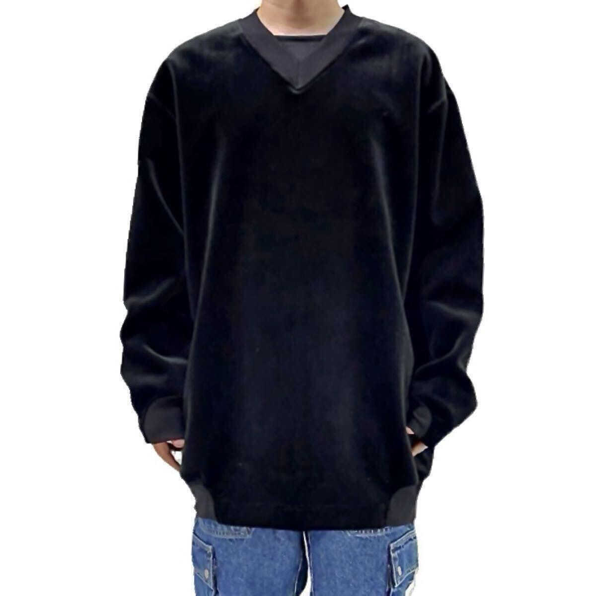 新品 Y-3 ワイスリー Yohji Yamamoto ヨウジヤマモト adidas アディダス VELVET CREW IL2146 厚手ベルベット リブVネック オーバーサイズ M