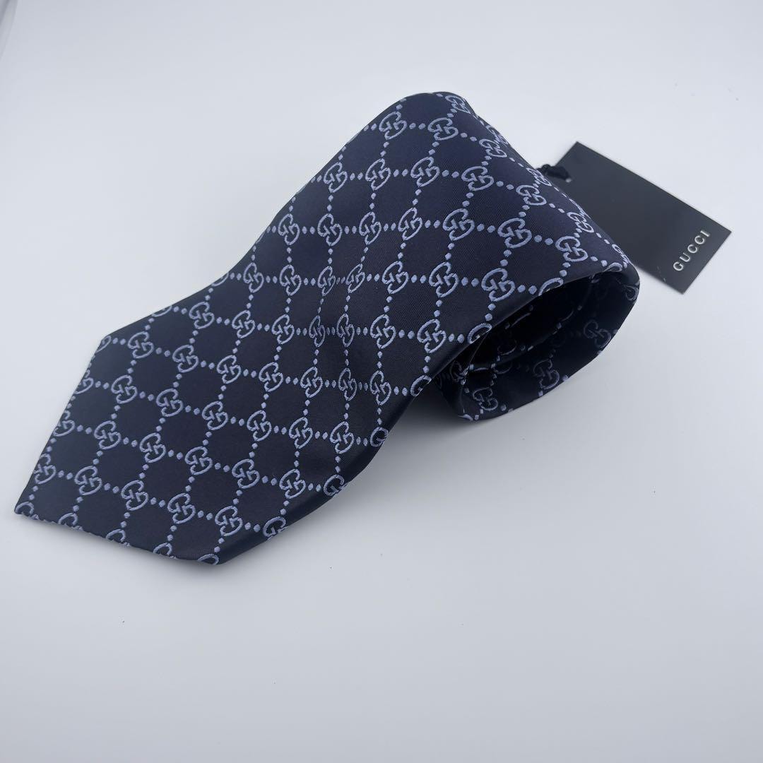 GUCCI ネイビー総柄ネクタイ GGパターン 新品未使用