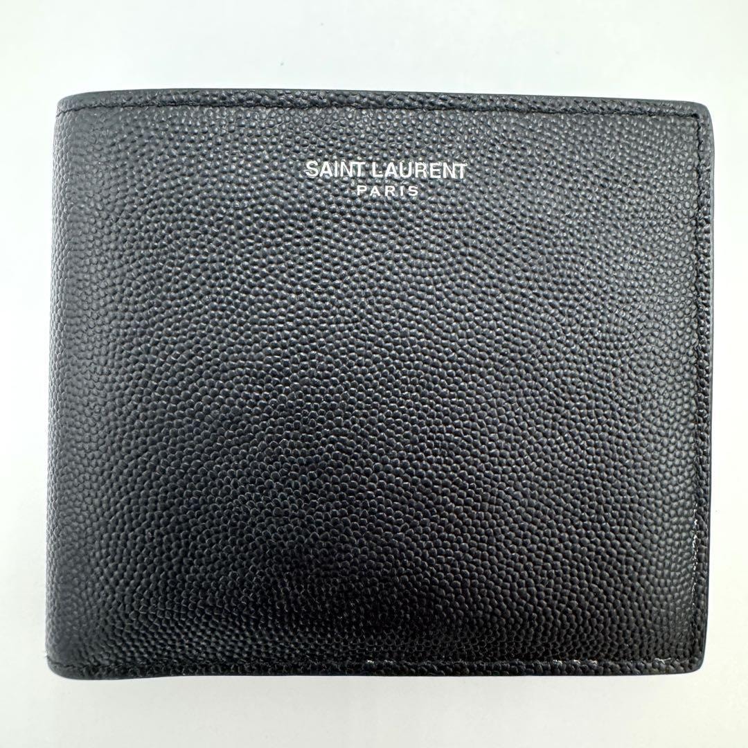 No.381 早い者勝ち☆【美品】サンローランパリ 2つ折り財布 小銭入れ付 YSL ロゴ 396303 ブラック コンパクトウォレット メンズ レディース
