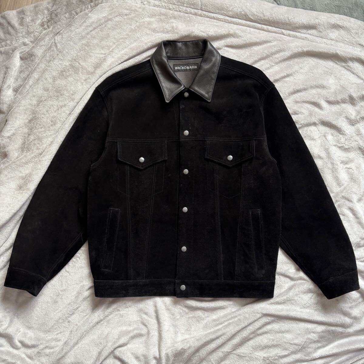 美品 WACKO MARIA スエードトラッカー M ブラック WACKO MARIA (ワコマリア) SUEDE LEATHER TRUCKER JACKET ( TYPE-1