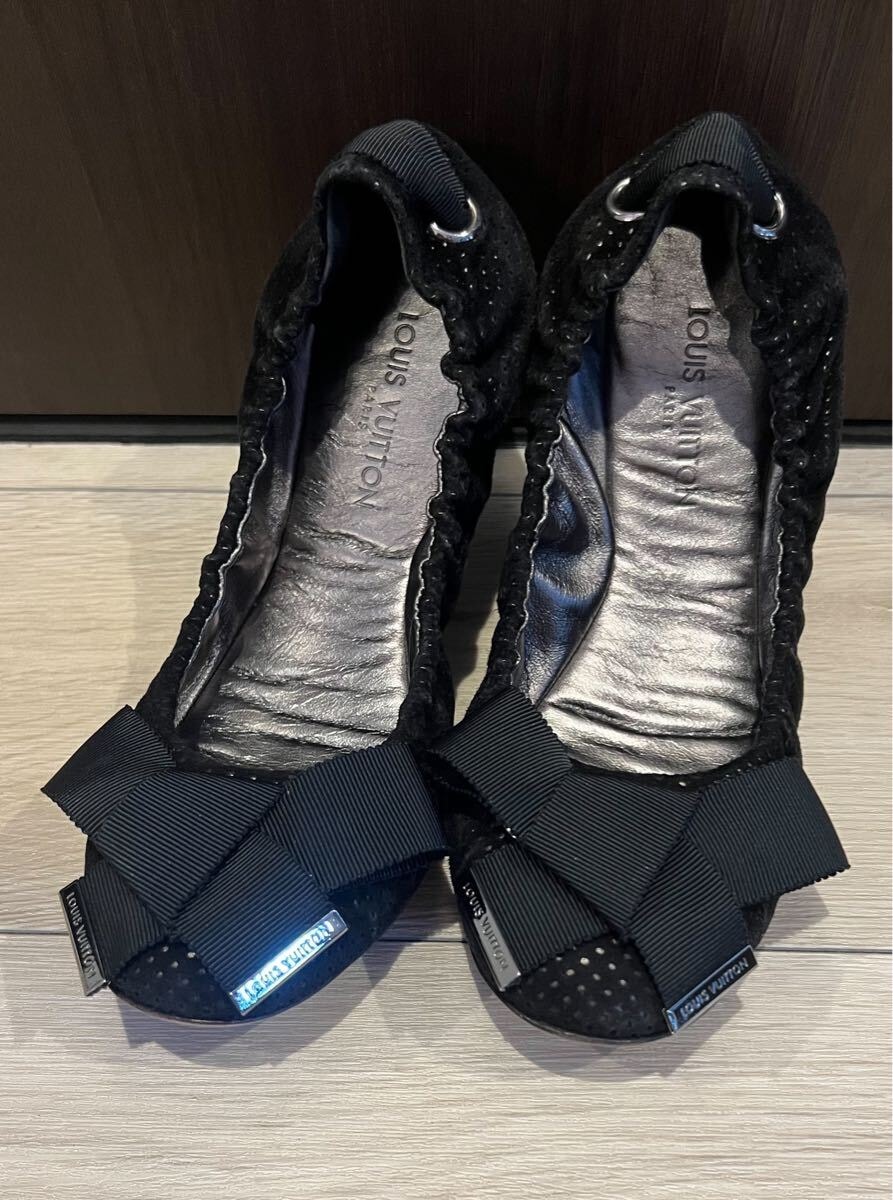 ルイヴィトン バレエシューズ LV 黒 刻印あり 靴 LOUIS VUITTON ブラック 黒