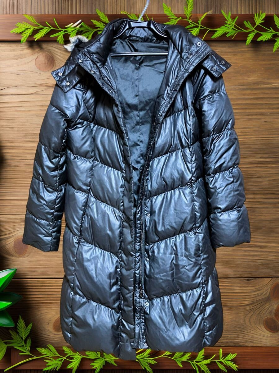 ユニクロ　ブラックロングダウンジャケット フード付M　取り外し可　レディース