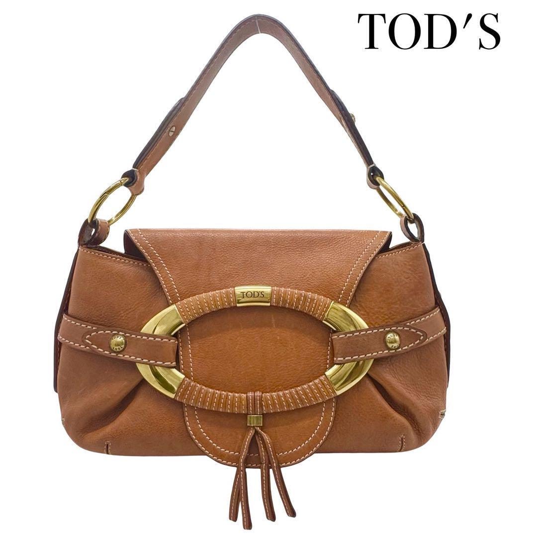 TODS トッズ レザー ワンショルダーバッグ タッセル付き ブラウン ゴールド イタリア製 レディース