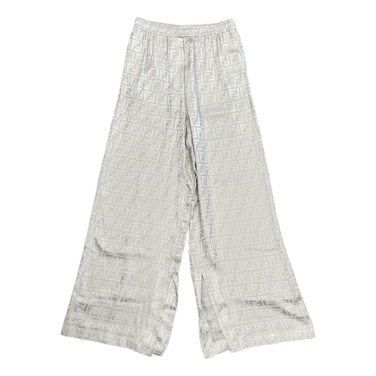 FENDI フェンディ　ズッカ　23年　シルク　パンツ　３８　M　グレー　レディース