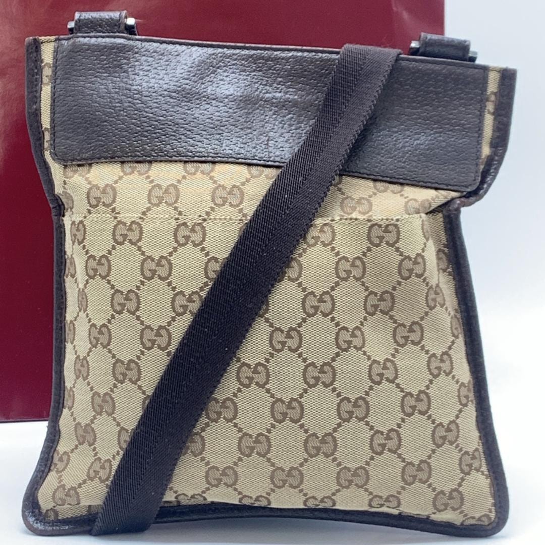 GUCCI グッチ GGキャンバス 27639 ショルダーバッグ クロスボディ サコッシュ ポシェット レザー 本革 ブラウン 茶 ユニセックス 斜め掛け