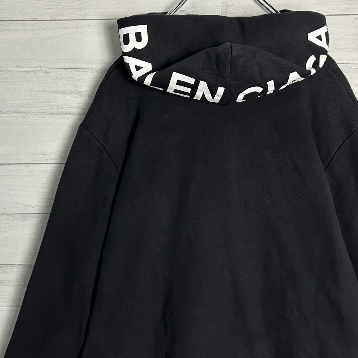 人気モデル 美品 BALENCIAGA バレンシアガ バックロゴ フードロゴ フーディー プルパーカー スウェット M ブラック 黒 トップス メンズ