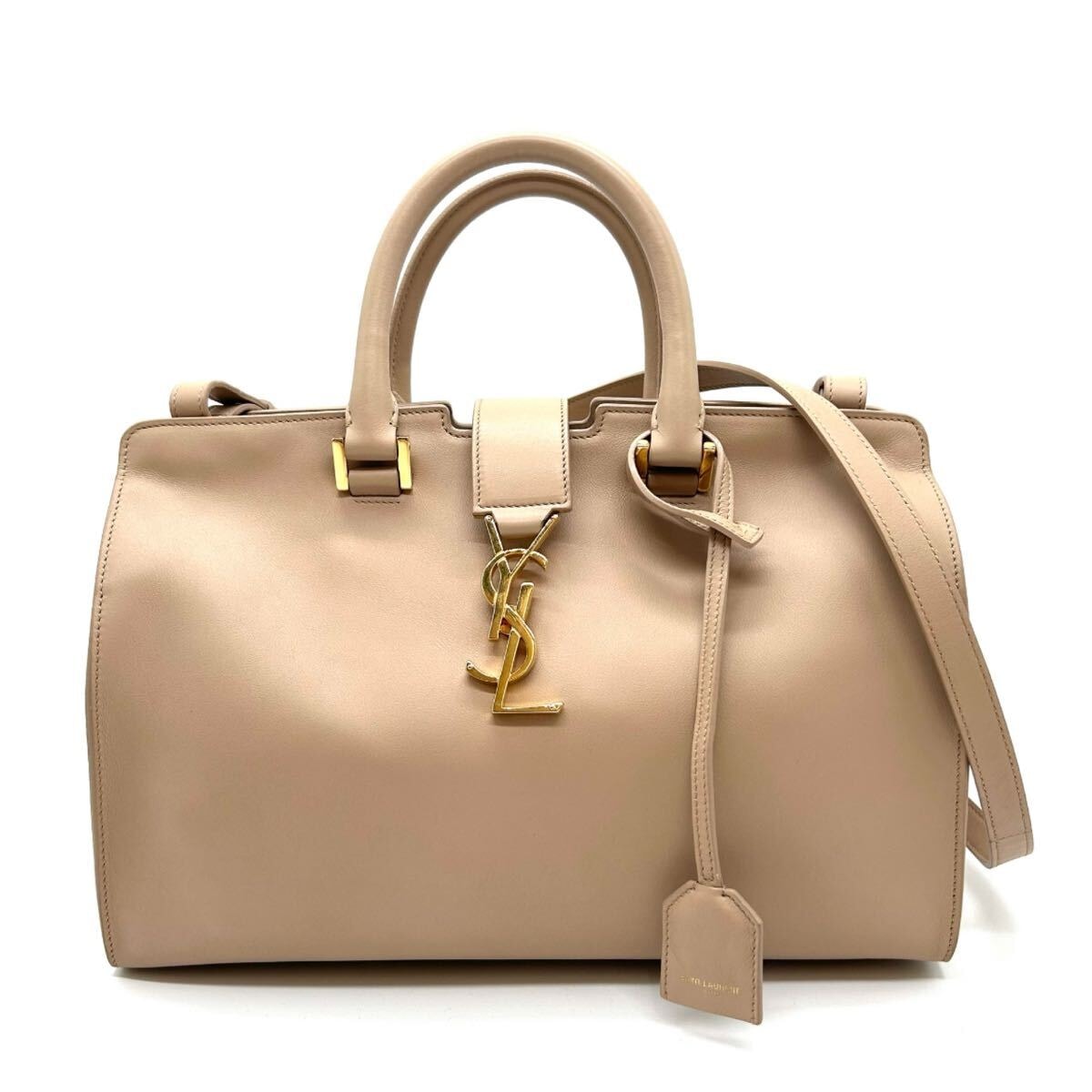 SAINT LAURENT　ベイビーカバス　ハンドバッグ　YSL 2WAY　ショルダーバッグ　394461　レザー　ゴールド金具　ベージュ　レディース