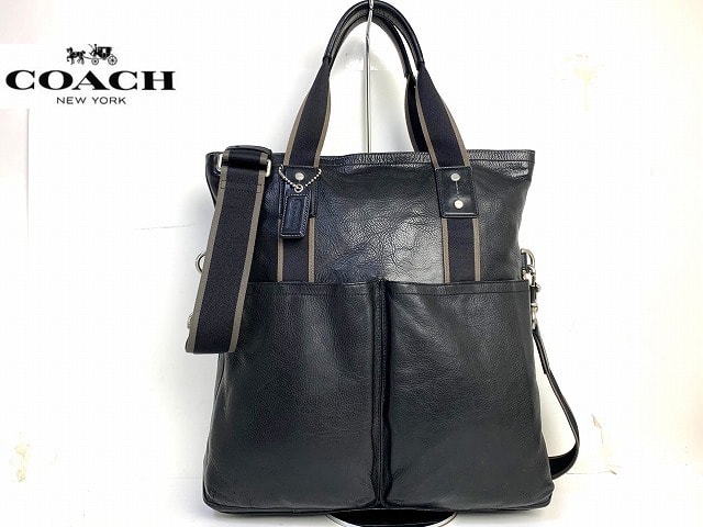 送料無料★ コーチ メンズ COACH レザー フォルド オーバー 2Way ショルダーバッグ トートバッグ ビジネストート ブラック