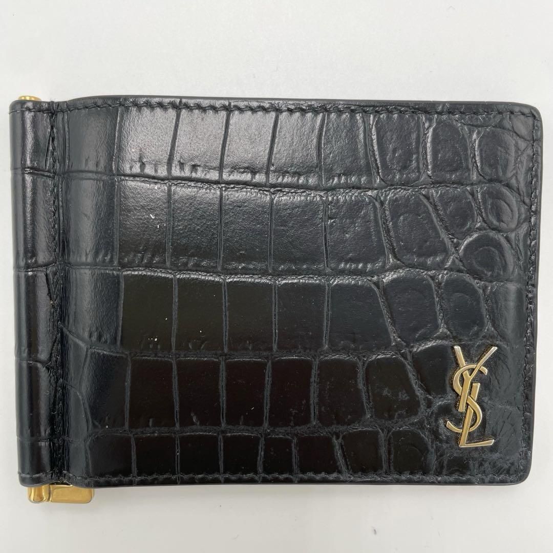 No.231 超人気☆【美品】SAINTLAURENT サンローラン マネークリップ クロコ型押し タイニー カサンドラ YSLライン ART607738 ブラック