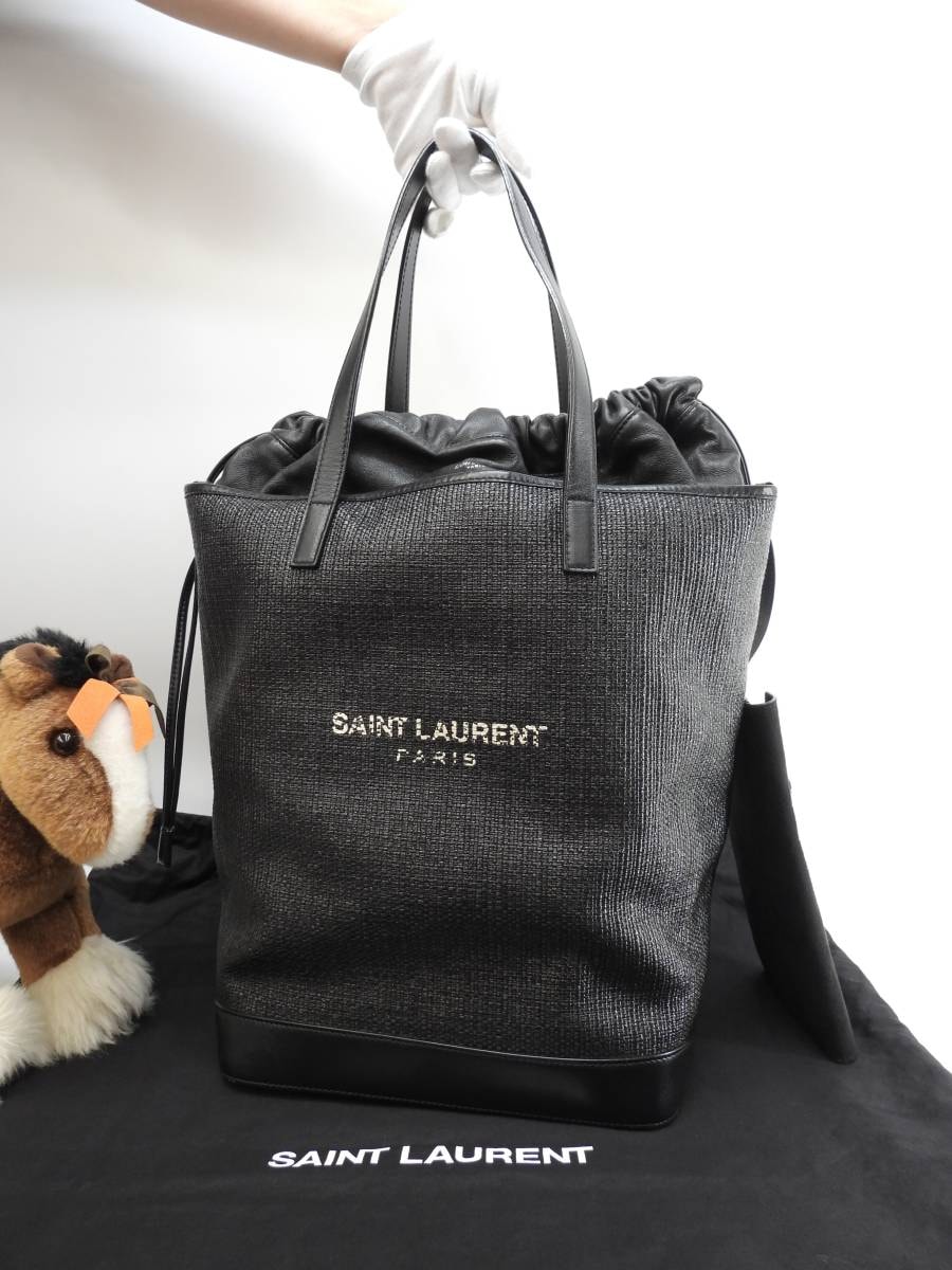 サンローラン トートバッグ テディ YSL黒 巾着インナー付 ショルダーバッグ@ 2