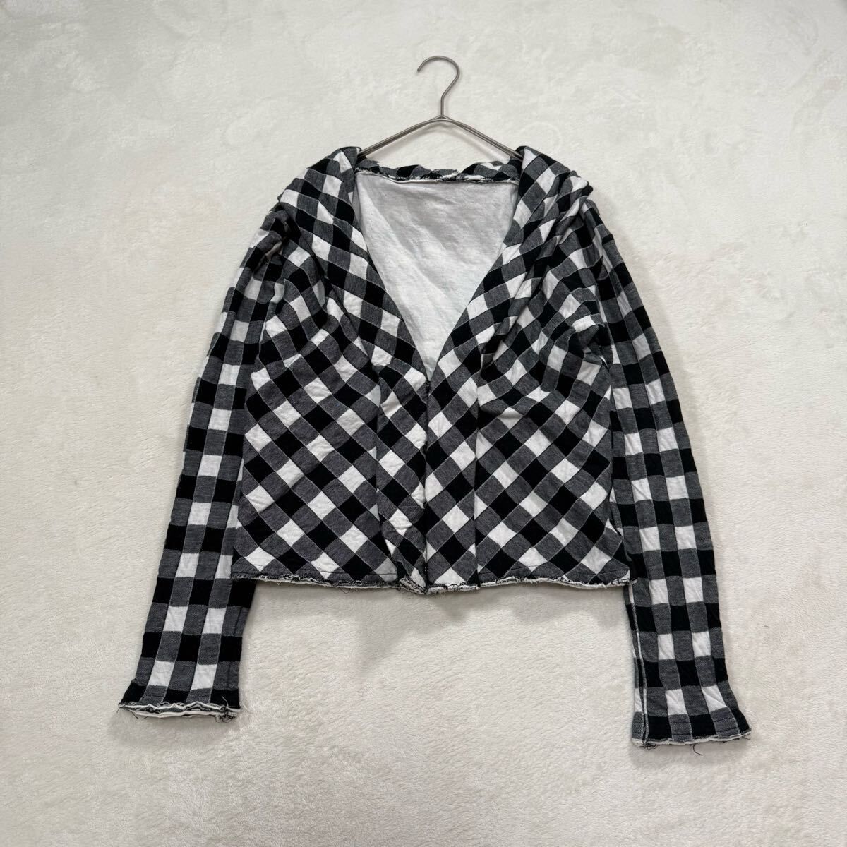 薄手 Y’s チェック ショールカラー ジャケット コットン 2 スナップボタン ワイズ ヨウジヤマモト ブロックチェック クロップド 2