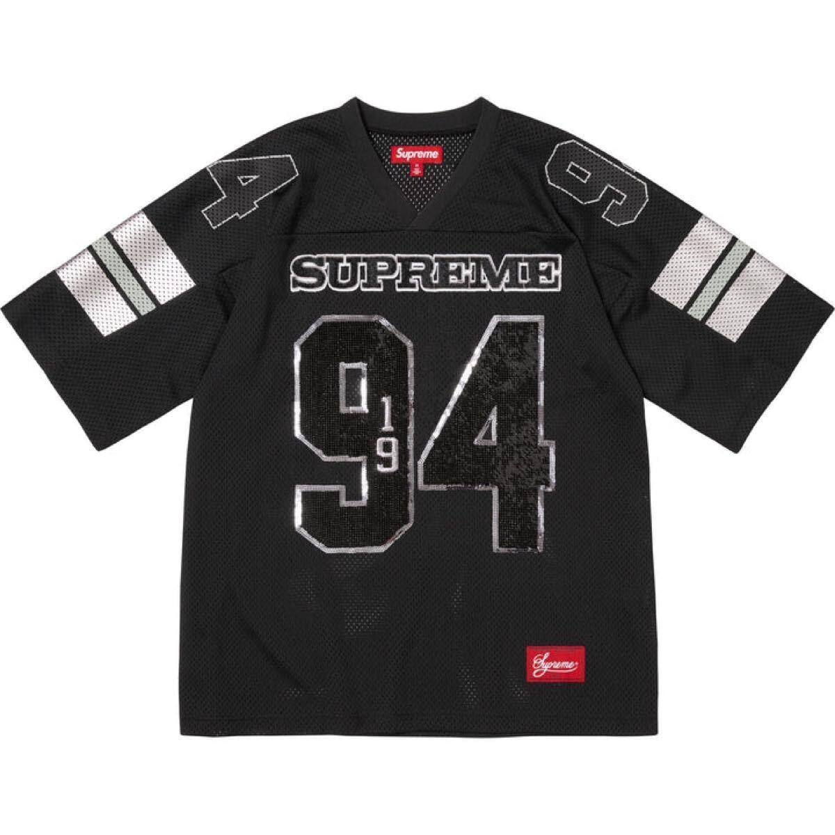 （XL）25aw Supreme Sequin Football Jersey Black 未使用品 シュプリーム スパンコール フットボールシャツ サッカーシャツ 黒 半袖シャツ