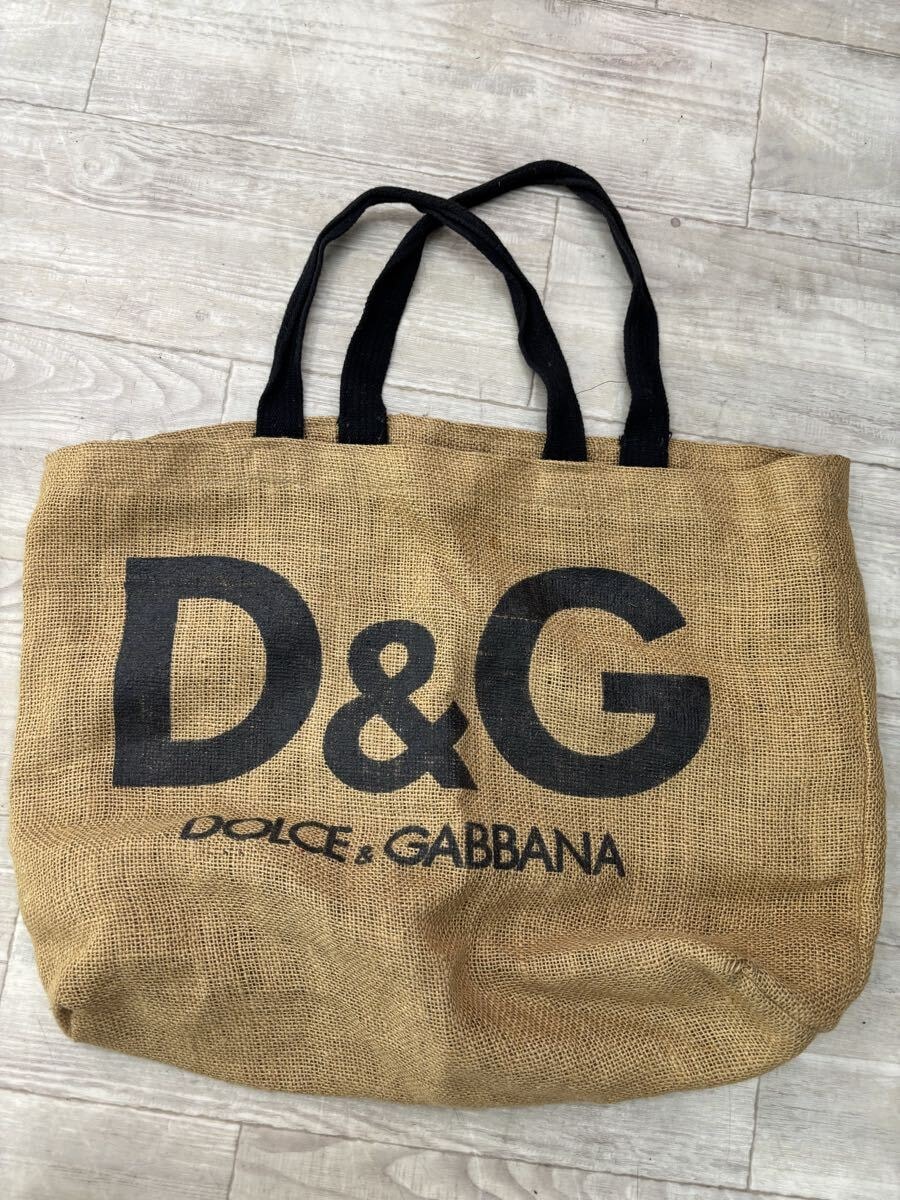 D&G ドルチェアンドガッバーナ リネン 麻 トートバッグ ロゴ ブラウン