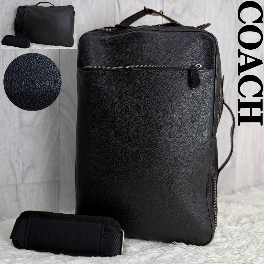 人気 A4可 COACH コーチ レザー 2way リュック ビジネスバッグ ブラック メンズ