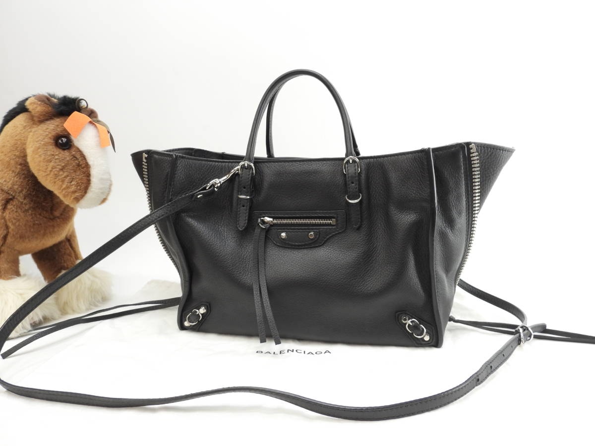 バレンシアガ ペーパーミニ A6ジップ レザー黒 ポシェット ハンドバッグ 美品@ 5