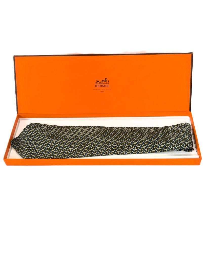 HERMES エルメス シルク ネクタイ ブルー　専用BOX付き　正規品