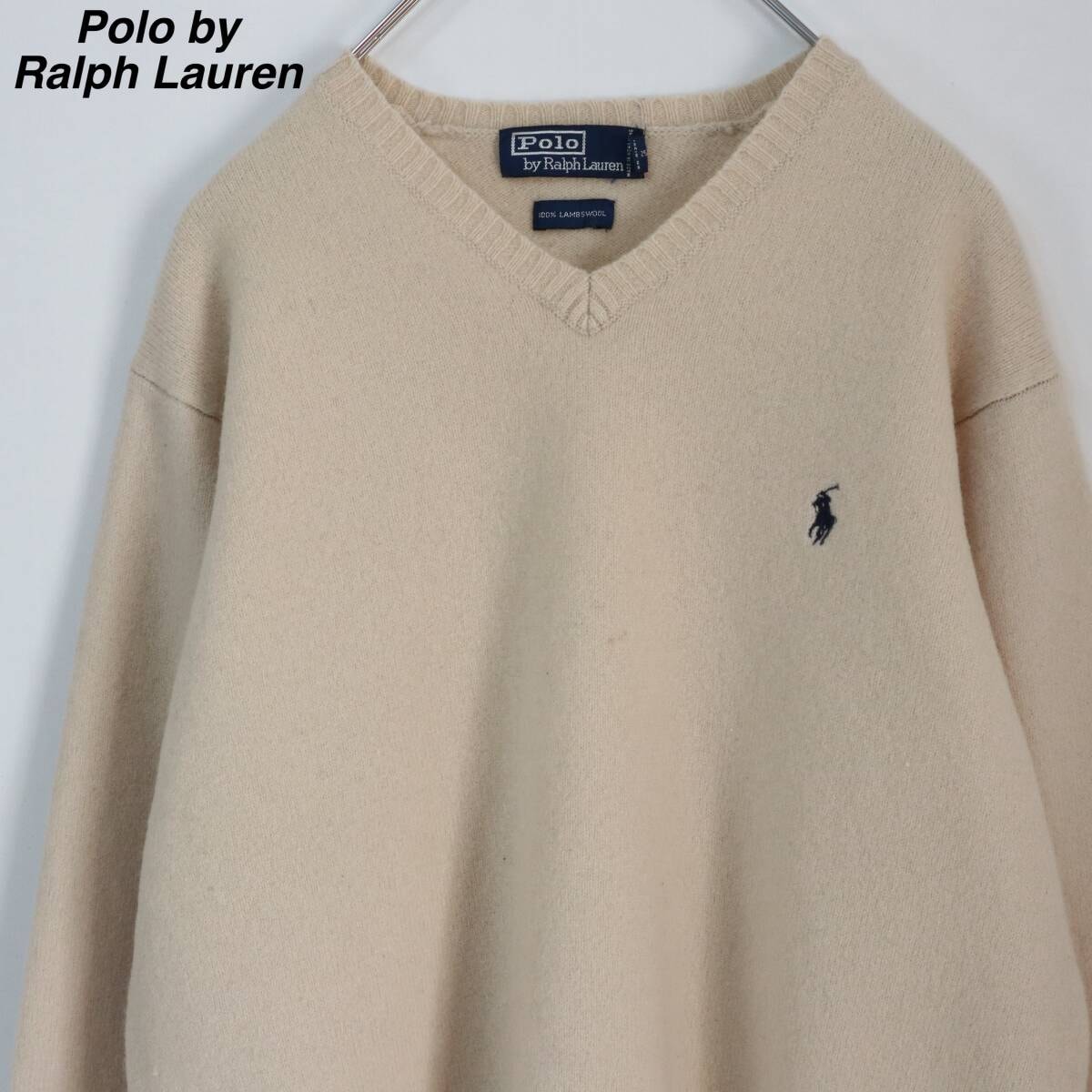 【ラムウール】ポロバイラルフローレン Vネックニット 短丈 ウィメンズ 生成り