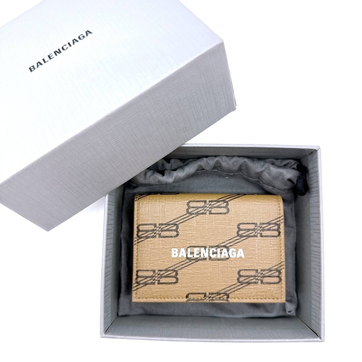 バレンシアガ BBモノグラム 三つ折り財布 コンパクトウォレット ブラウン系