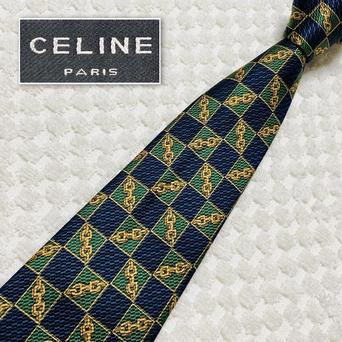 B (目立った傷や汚れなし)】□美品□CELINE セリーヌ ネクタイ 市松