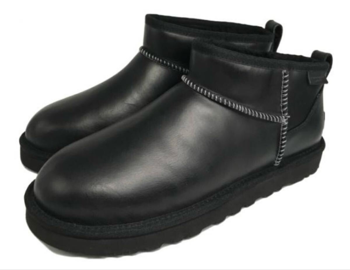 希少　即完売　ゴールデンサイズ　ugg アグ　classic ultra mini lthr regen ムートンブーツ ブラック 黒 ブーツ ショートブーツ