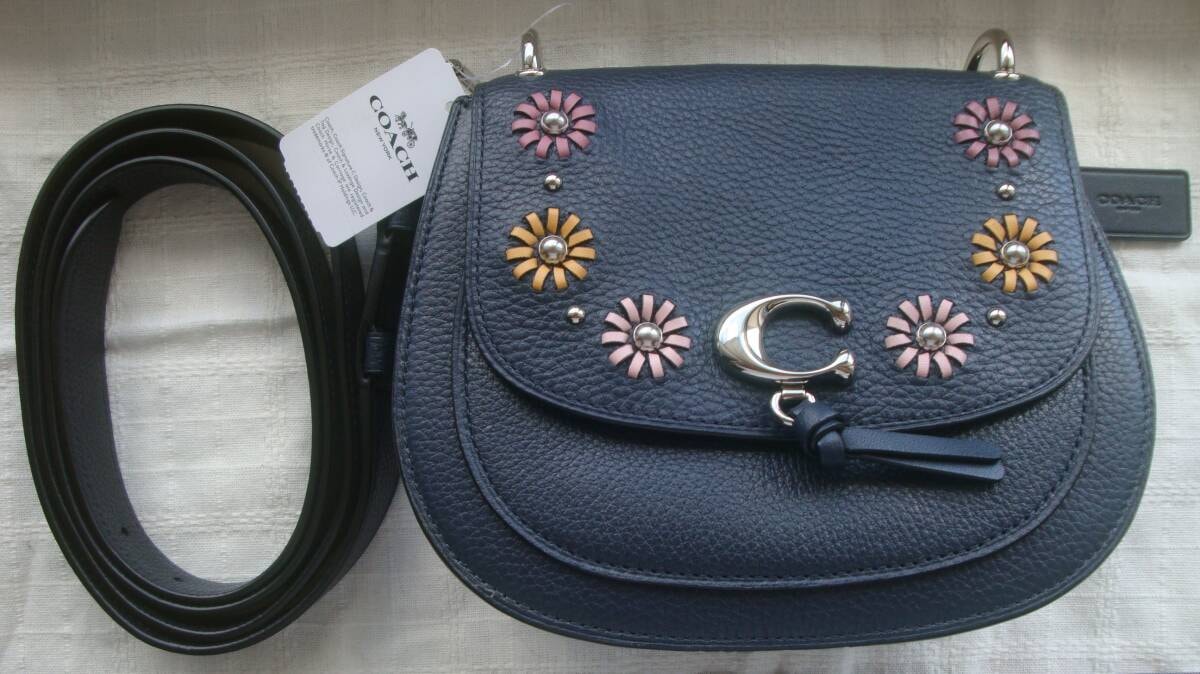 COACH ネイビー レザー ショルダーバッグ 新品・未使用(ワケあり)】【新品未使用】☆COACH ネイビーレザー