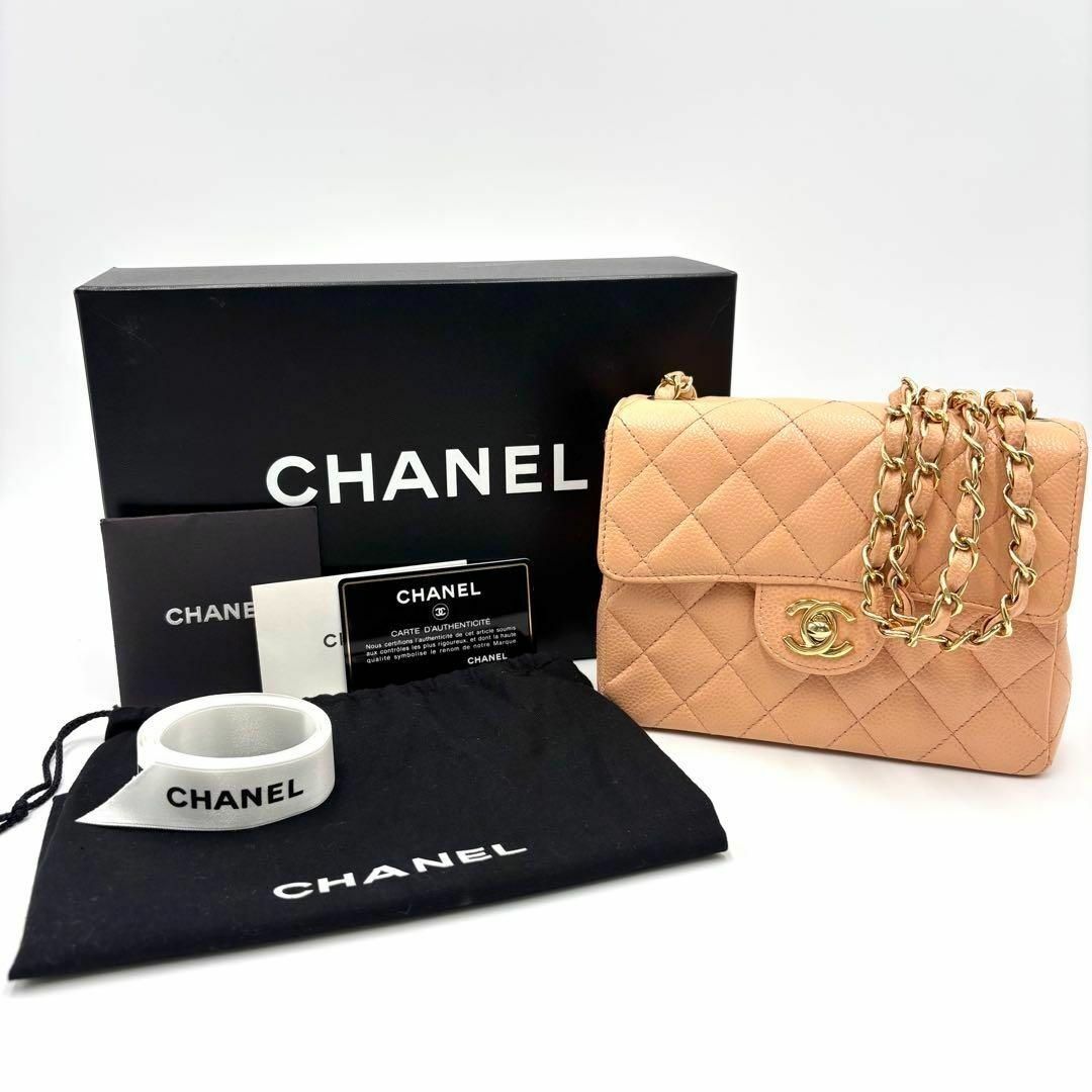 極美品 CHANEL ミニマトラッセ キャビアスキン ピンク ショルダーバッグ