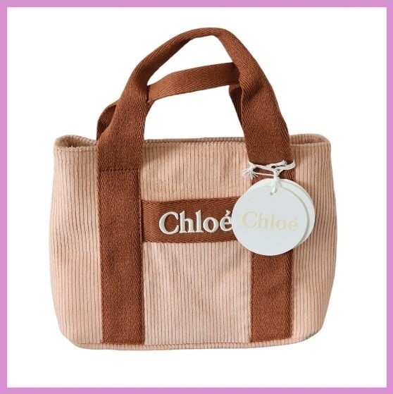【 新品 未使用 タグ付 】Chloe クロエ LOGO ロゴ トート ハンド バッグ ショルダー ピンク コーデュロイ 斜め掛け