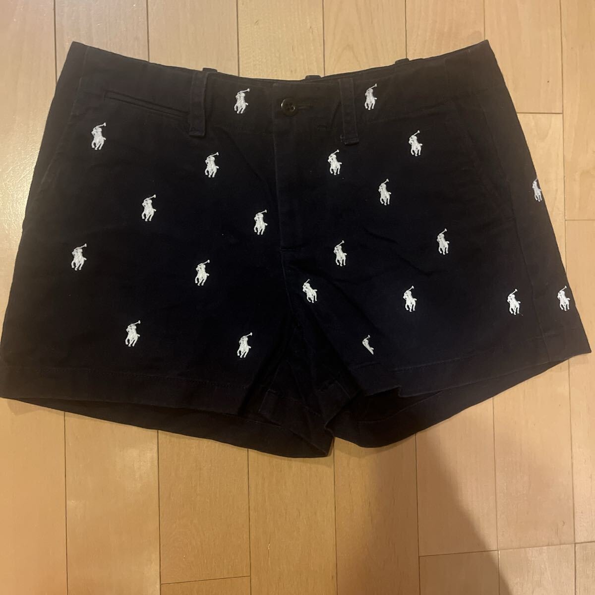 ラルフローレン スポーツ RALPHLAUREN 総柄 ショートパンツ ネイビー×白刺繍　サイズ2