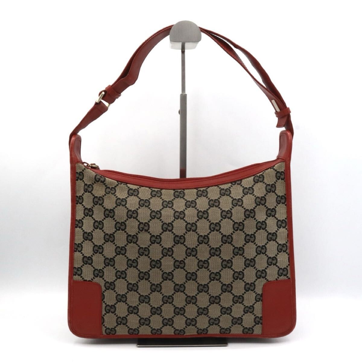 GUCCI グッチ　GGキャンバス　レザー　ショルダーバッグ　ブラウン