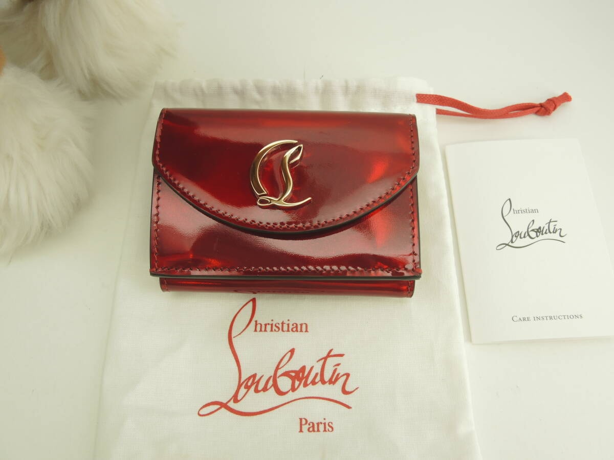 クリスチャンルブタン 3折ミニ財布 Loubi54 パテントレザー赤 コンパクトウォレット 未使用@ 1