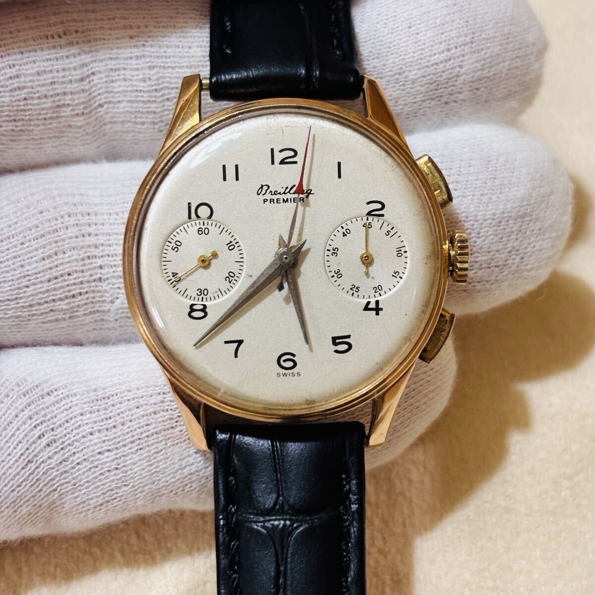 ブライトリング K18 750 ヴィンテージ クロノグラフ 手巻き 時計 稼働品 金無垢 腕時計 アンティーク 