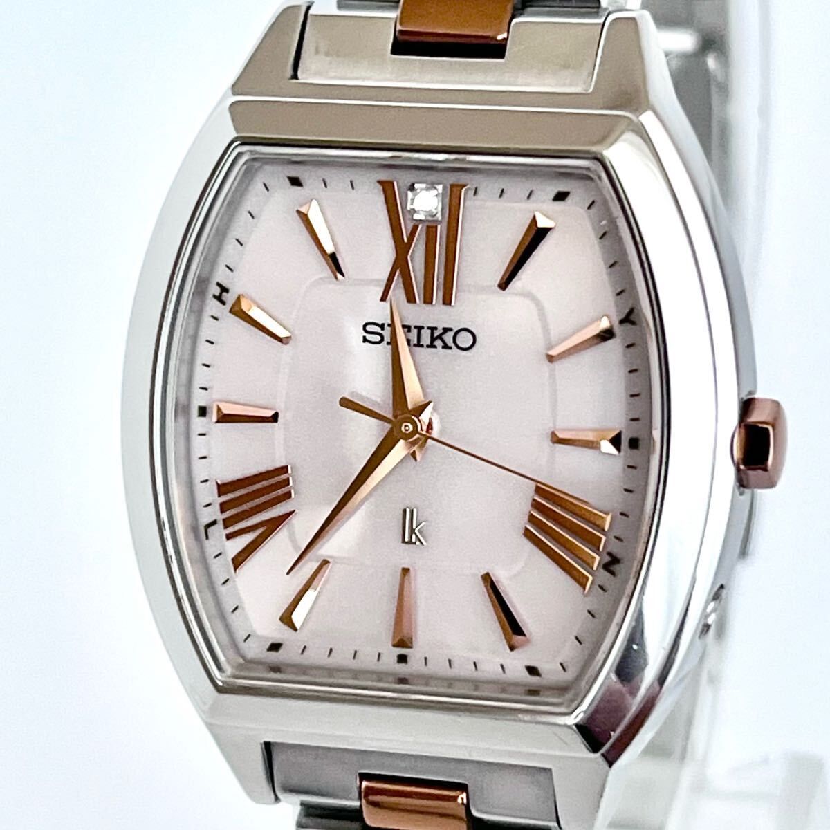 【稼働】磨き済み セイコー SEIKO ルキア LUKIA レディース 腕時計 電波ソーラー 美品 ピンク文字盤 ゴールド s2128