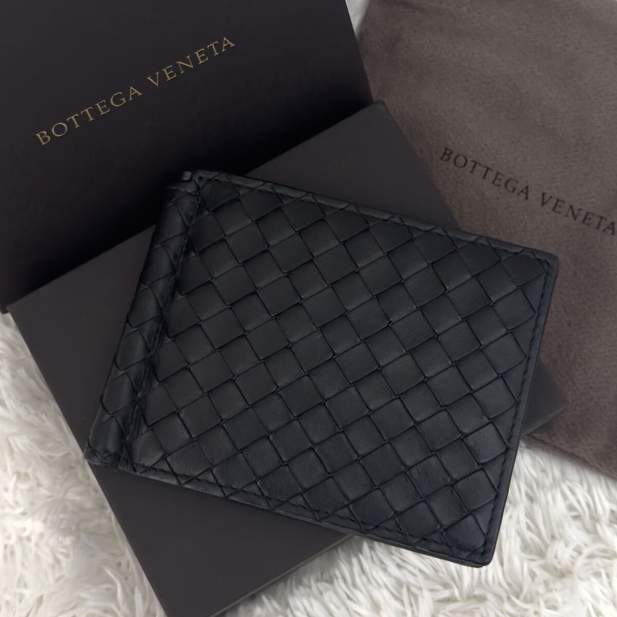☆極美品☆RFID内蔵 BOTTEGA VENETA ボッテガヴェネタ イントレチャート マネークリップ ブラック レザー 黒