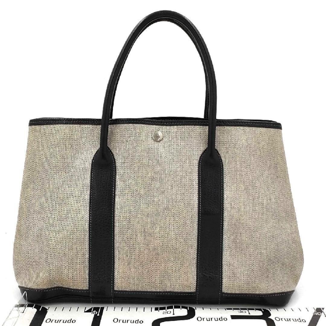 HERMES エルメス ガーデンパーティPM トワル×レザー　グレー×ブラック※ 写真追加しました※