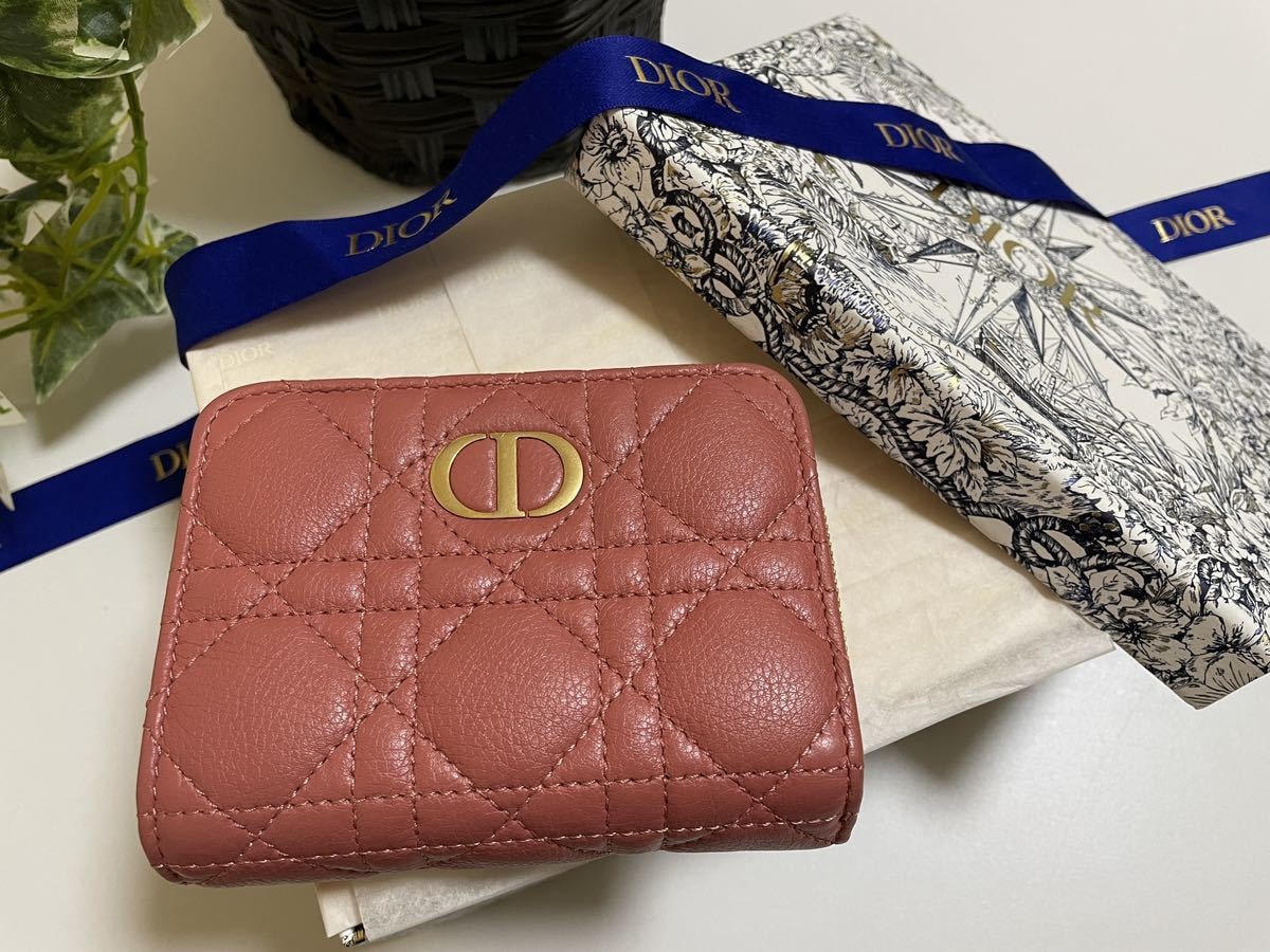 ★美品　ディオール　CARO SCARLET ジップウォレット カナージュ　クリスチャンディオール　Christian Dior DIOR 財布　ピンク　カロ　