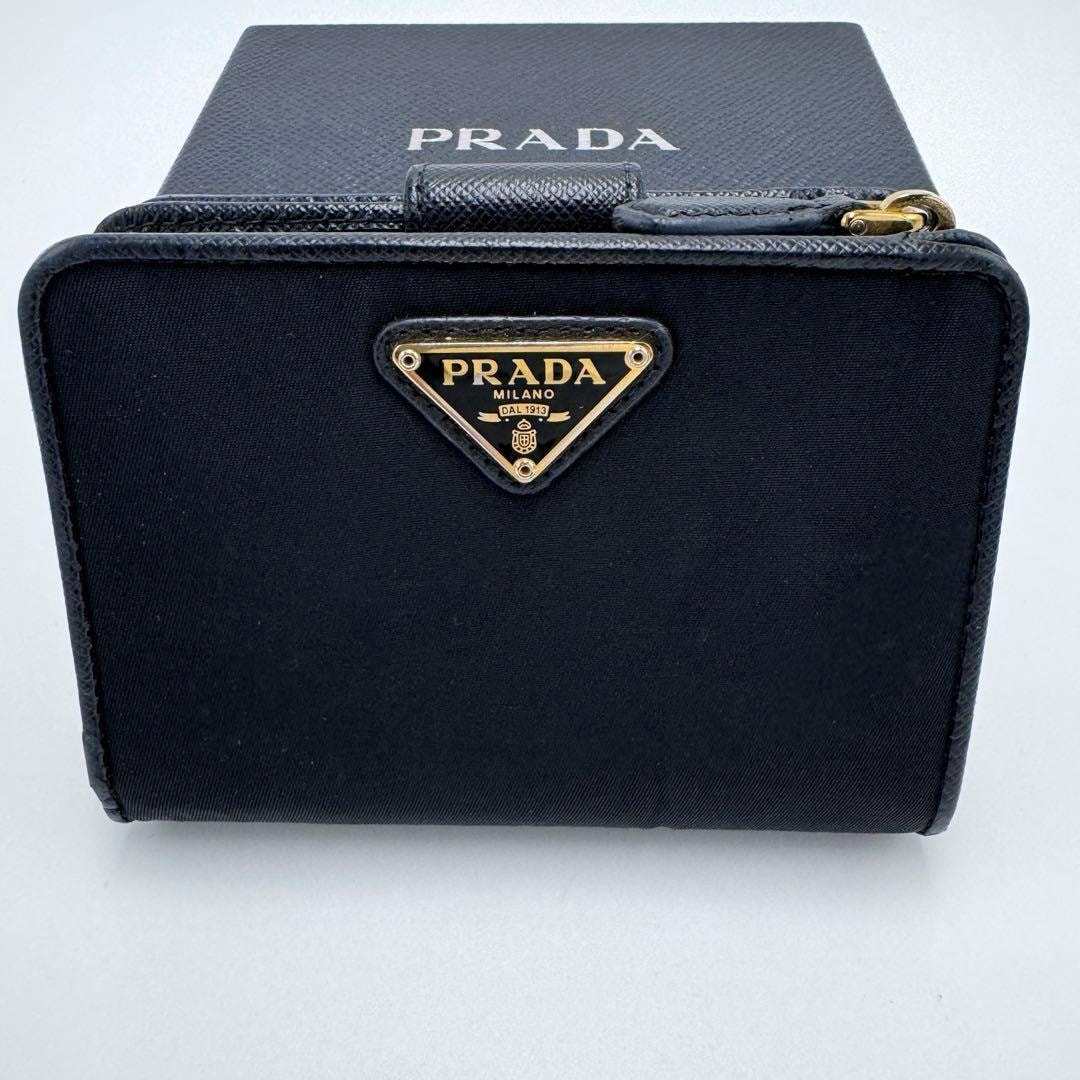 No.430 超人気☆早い者勝ち☆PRADA プラダ テスート 二つ折り財布 1ML018 ナイロン×レザー 現行 トライアングル ロゴ ブラック ゴールド