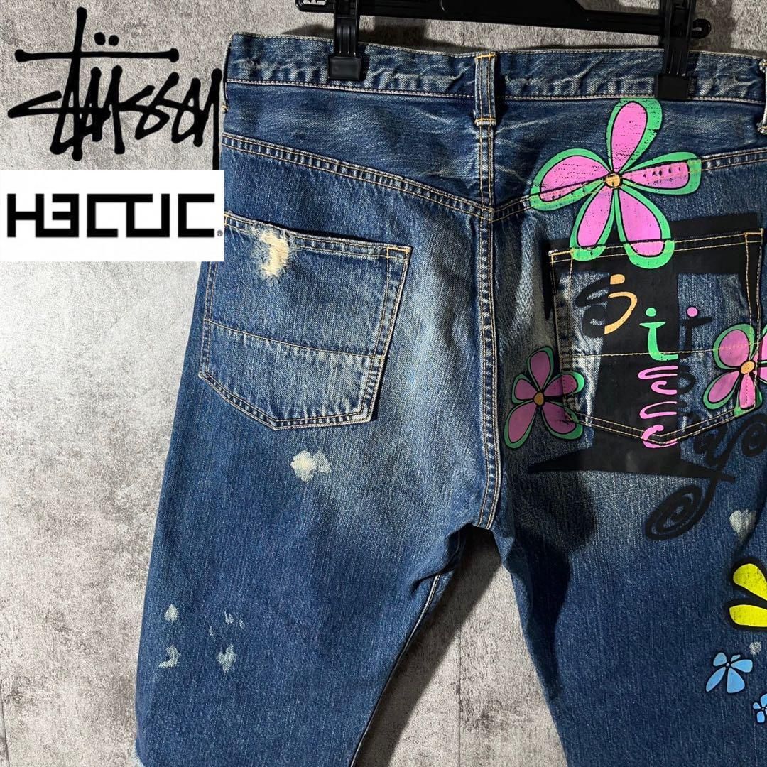 [大人気]　ステューシー　デニム　ショート　HECTIC　コラボ　花　フラワー